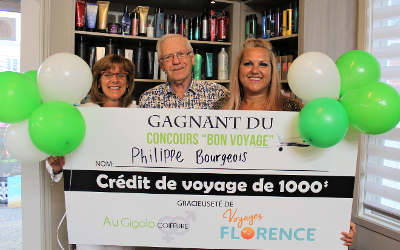 Le salon Au Gigolo coiffure Elle et Lui: M. Philippe Bourgeois de Verchères gagnant de 1 000$ de chez Voyages Florences de Verchères