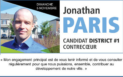 Élections municipales à Contrecoeur: message de Jonathan Paris, candidat du district #1