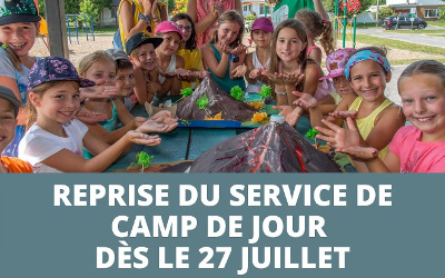 Municipalité de Verchères: reprise du service camp de jour dès le 27 juillet