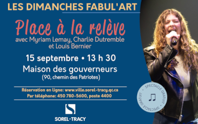 Maison des gouverneurs: carte blanche à Myriam Lemay, Charlie Dutremble et Louis Bernier le 15 septembre