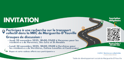 Recherche sur le transport collectif dans la MRC de Marguerite-D’Youville: appel à participation à des Groupes de discussion pour les citoyen·nes