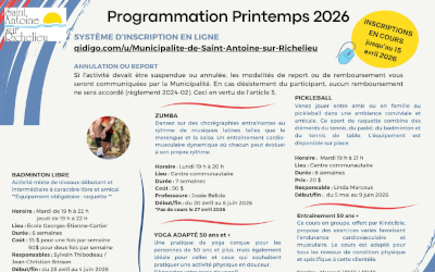 Saint-Antoine-sur-Richelieu: programmation printemps 2026