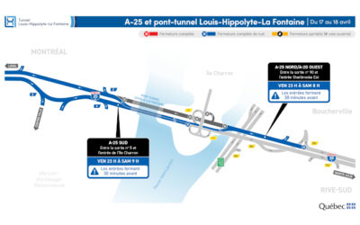 Réfection majeure du tunnel Louis-Hippolyte-La Fontaine: fermeture complète du tunnel durant la nuit du 17 au 18 avril