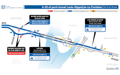 Réfection majeure du tunnel Louis-Hippolyte-La Fontaine: fermeture complète du tunnel durant la nuit du 15 au 16 mai
