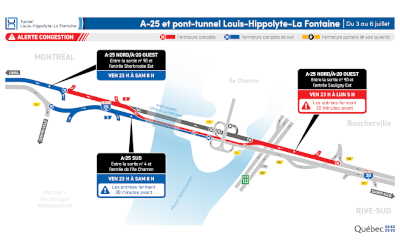 Réfection majeure du tunnel Louis-Hippolyte-La Fontaine: fermetures du tunnel durant la fin de semaine du 3 juillet