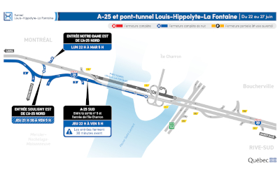 Réfection majeure du tunnel Louis-Hippolyte-La Fontaine: fermeture complète du tunnel en direction de la Rive-Sud durant la nuit du 25 au 26 juin