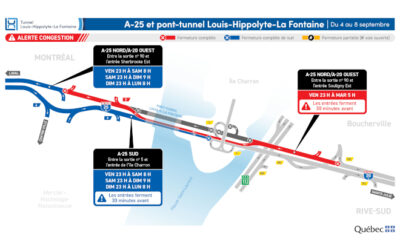 Réfection majeure du tunnel Louis-Hippolyte-La Fontaine: fermetures du tunnel durant la longue fin de semaine du 4 septembre