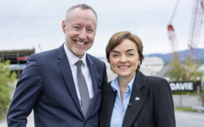 Jean-Bernard Émond aux côtés de Christine Fréchette pour annoncer la stratégie maritime Horizon Saint-Laurent