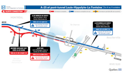 Réfection majeure du tunnel Louis-Hippolyte-La Fontaine: fermetures du tunnel durant la longue fin de semaine du 9 octobre